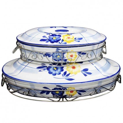 Hand Painted Japanese Oval Shaped Curry Pot ( Casserole set ), 3 pcs.